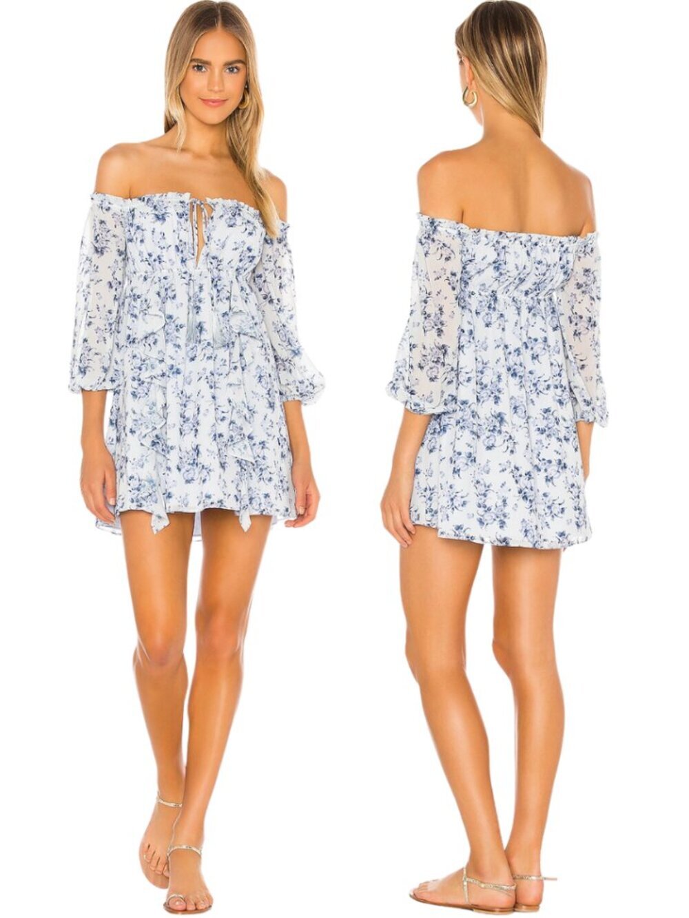 House Of Harlow 1960 x Revolve Zanna Mini Dress Women's XS Blue Off The Shoulder